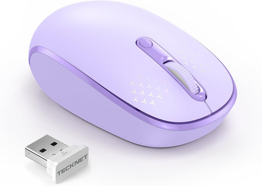 TECKNET 2.4GHz Wireless Quiet Mouse – Portable Ergonomic Optical USB Mouse 4-Button with Adjustable 800/1200/1600 DPI for Laptop, Chromebook, PC, Mac – Purple