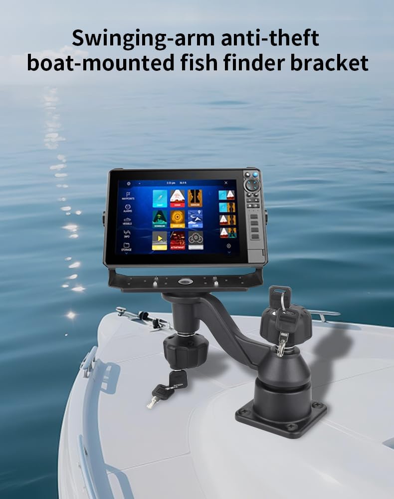 Strg Fish Finder Mount with Lock for Boat, Kayak Fish Finder Swing Mount Marine Electronics Mounts with Rectangular Plate Compatible with Scotty Garmin Lowrance Humminbird and More Depth Finder