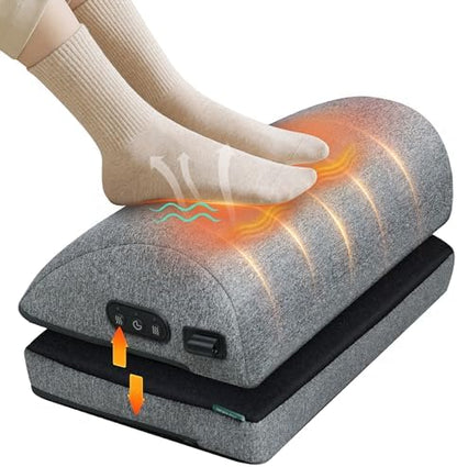 Snailax Foot Rest Under Desk at Work, 2 Heating Levels, 3 Vibrating Massage Modes, Heated Ergonomic Foot Stool with Adjustable Height, Office & Gaming Home Use, Grey