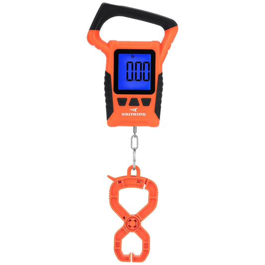 KastKing Fish Scale, WideView Floating Waterproof Digital Scale with No-Puncture Lip Gripper, 2.5” Large LCD Display, 110lb Capacity, Stores up to 9 Weights, Orange