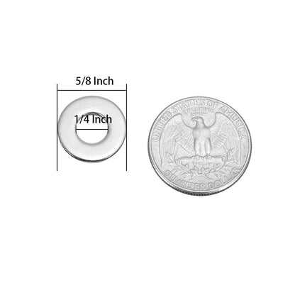 1/4" Stainless Flat Washer, 5/8" Outside Diameter, 18-8(304) Stainless Steel Washers Flat (100 Pcs)