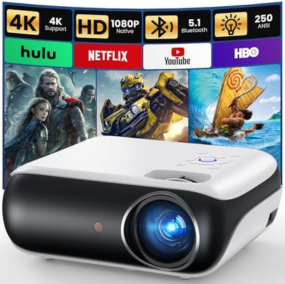 Official Licensed Google TV Smart Projector, HAPPRUN Projector 4k Support with Dolby Sound, Built-in Streaming Apps, Native 1080P, Wi-Fi & Bluetooth, Projecteur for Home Cinema,Gaming,Outdoor