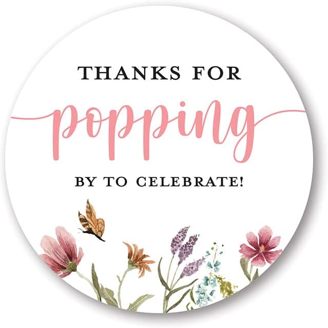 40 Thanks for Popping by! Popcorn Favor Stickers (Gold on White)