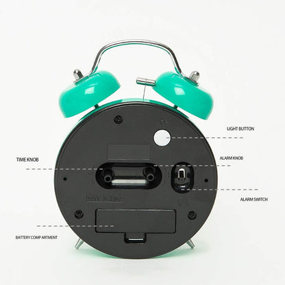 FLOITTUY (Loud Alarm for Deep Sleepers) 4'' Twin Bell Alarm Clock with Backlight for Bedroom and Home Decoration(Black)