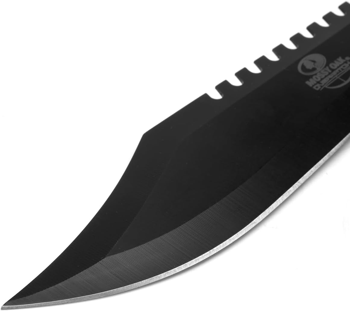 Mossy Oak Survival Hunting Knife with Sheath, 15-inch Fixed Blade Tactical Bowie Knife with Sharpener & Fire Starter for Camping, Outdoor, Bushcraft