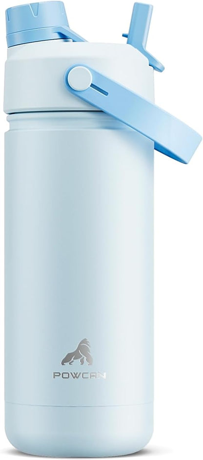 POWCAN 26 oz Insulated Water Bottle with 2-in-1 Straw and Spout Lid, Keep Cold 24H, Leak-Proof, Fits in Car Cup Holder, Stainless Steel Water Bottle for Sports, Travel, and School (Cotton Candy)