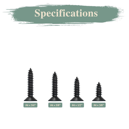 GOHODOMINO #4 x 1/2" Wood Screw 100Pcs, Stainless Steel 304 (18-8) Screws Flat Head Phillips Fast Self Tapping Drywall Screws Black Oxide