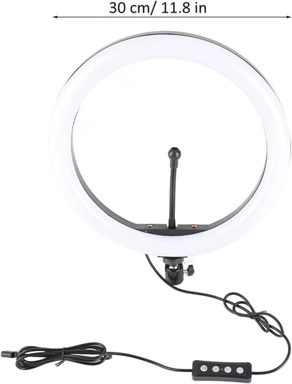 Dimmable LED Ring Light with Adjustable Tripod | Three color temperatures, 10 brightness levels, compatible with smartphones, used for photography, video