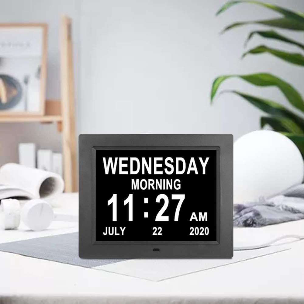 [2025 Newest] Digital Day Calendar Clocks 3 Medicine Reminders Extra Large 8 Inch Non-Abbreviated Day Date Month Dementia Senior Clock for Eldarly Memory Loss Vision Impaired Clock