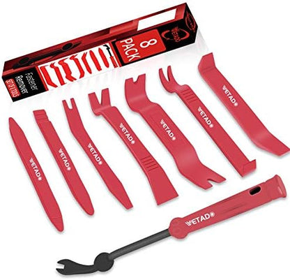 Wetado Trim Removal Tool, Car Upholstery Repair Kit, Car Door Audio Panel Trim Removal Set, Fastener Terminal Remover Tool Set Clips Pry Kit Auto Clip Pliers (8PCS Red)