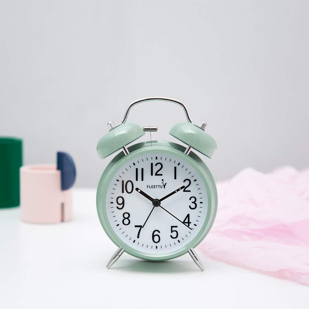 FLOITTUY (Loud Alarm for Deep Sleepers) 4'' Twin Bell Alarm Clock with Backlight for Bedroom and Home Decoration(Black)