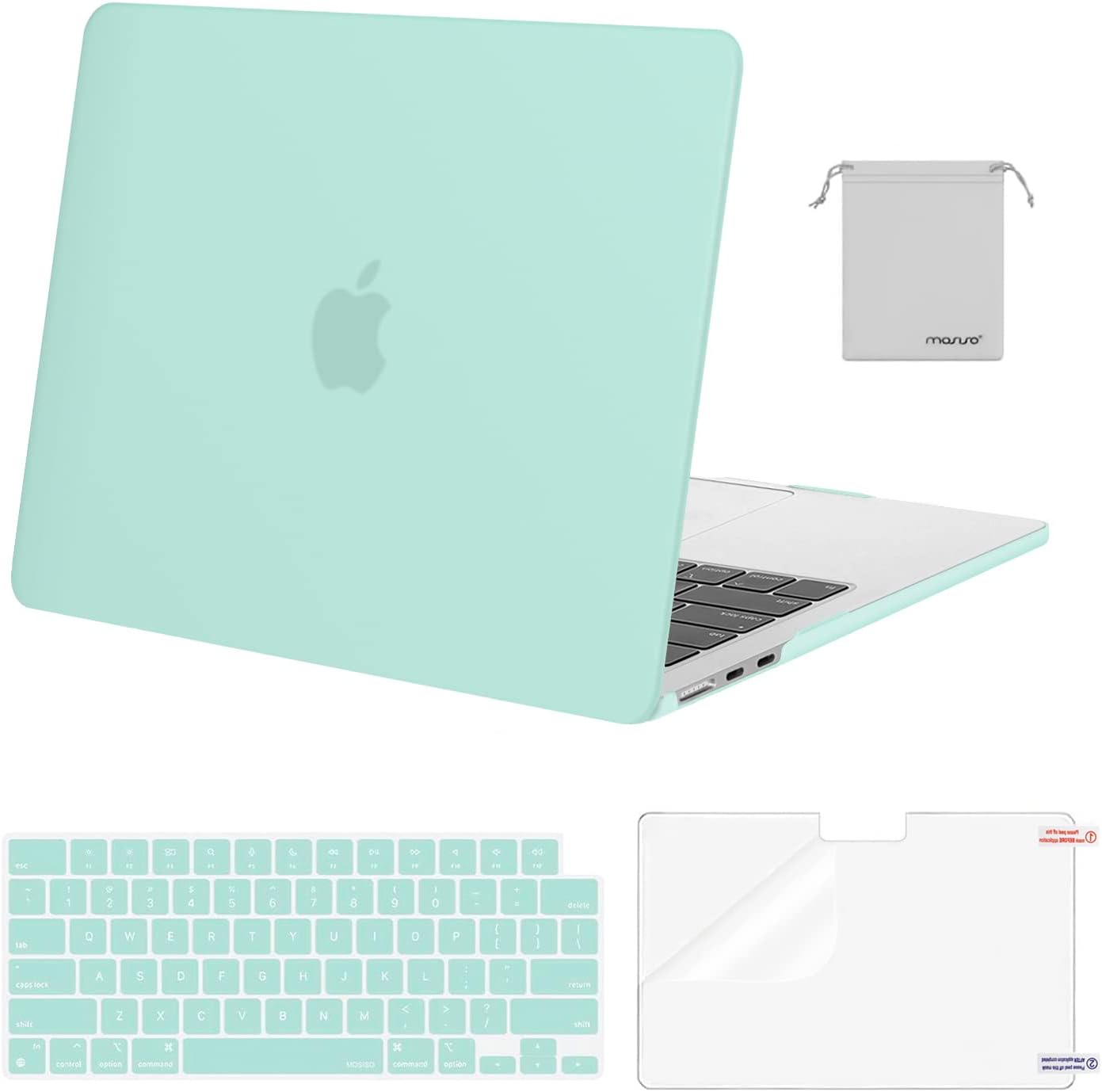 MOSISO Compatible with MacBook Air 13 inch Case 2025 2024 2023 2022 M4 A3240 M3 A3113 M2 A2681, Plastic Hard Shell&Keyboard Cover&Screen Film&Pouch for MacBook Air 13.6 inch Case, Crystal Clear