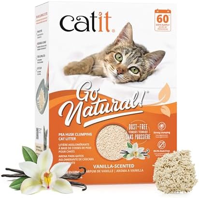 Catit Go Natural Pea Husk Clumping Cat Litter, Tofu, Vanilla 5.6 kg, Dust Free & Lightweight Cat Litter, Easy to Scoop Litiere Pour Chat