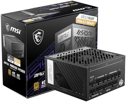 MSI MPG A1250GS PCIE5, 80 Plus Gold Full Modular 1250W Power Supply, 12V-2x6 Cable, ATX 3.1 & PCIE 5.1 Ready