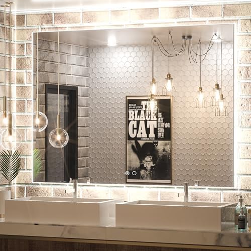Keonjinn 40 x 32 Inch LED Bathroom Mirror with Acrylic, Backlit Mirror Anti-Fog, Lighted Bathroom Mirror for Wall, CRI90 High Definition Dimmable Large Makeup Mirror(Horizontal/Vertical)