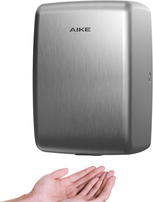 AIKE UL Approved Compact Jet Hand Dryer Hard-Wired Friendly, 1350W 120V Brushed Stainless Steel Model AK2803D - PuriLite