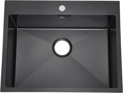 Yutong 16" x 20" Top-Mount/Drop in SS304 Stainless Steel Kitchen Black Sink Single Bowl Without Grid
