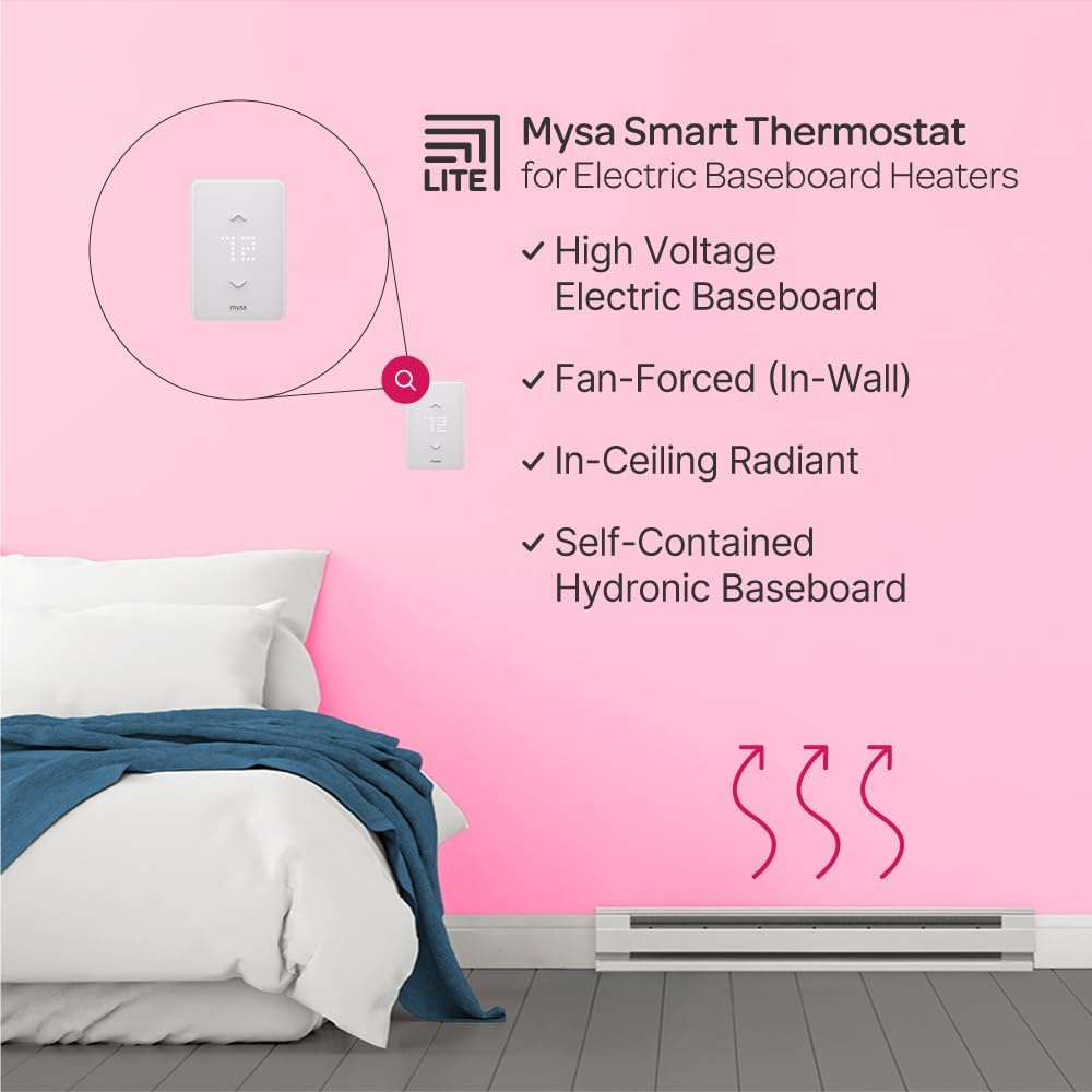 Mysa Smart Thermostat LITE for Electric Baseboard Heaters | 120-240V | Remote Control with 100% Free APP | No Subscription | Easy Install | HomeKit, Alexa, Google Home | Wi-Fi Programmable