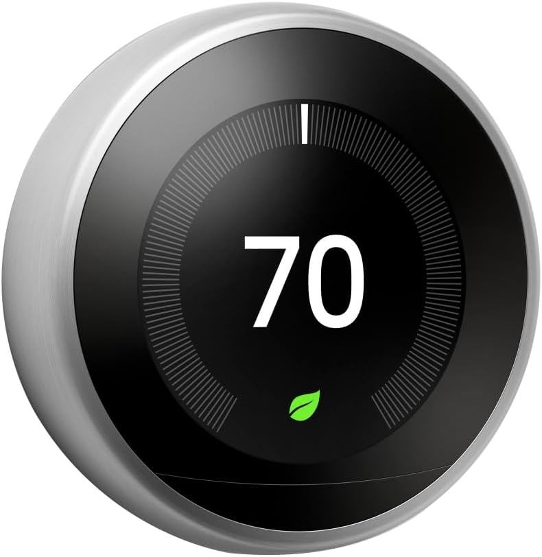 Google Nest Learning Thermostat - Programmable Smart Thermostat for Home - 3rd Generation Nest Thermostat - Compatible with Alexa - Stainless Steel