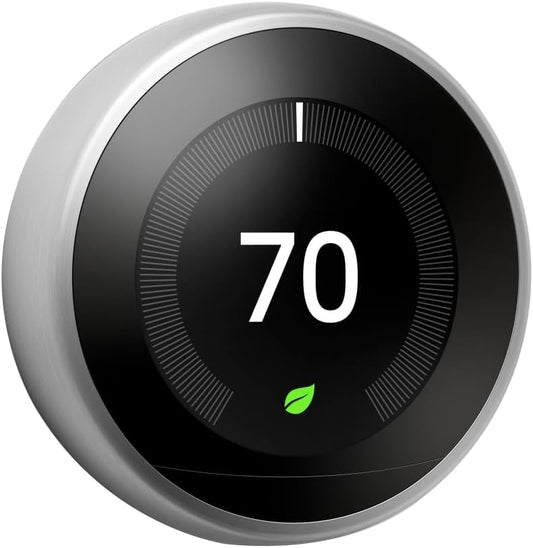 Google Nest Learning Thermostat - Programmable Smart Thermostat for Home - 3rd Generation Nest Thermostat - Compatible with Alexa - Stainless Steel