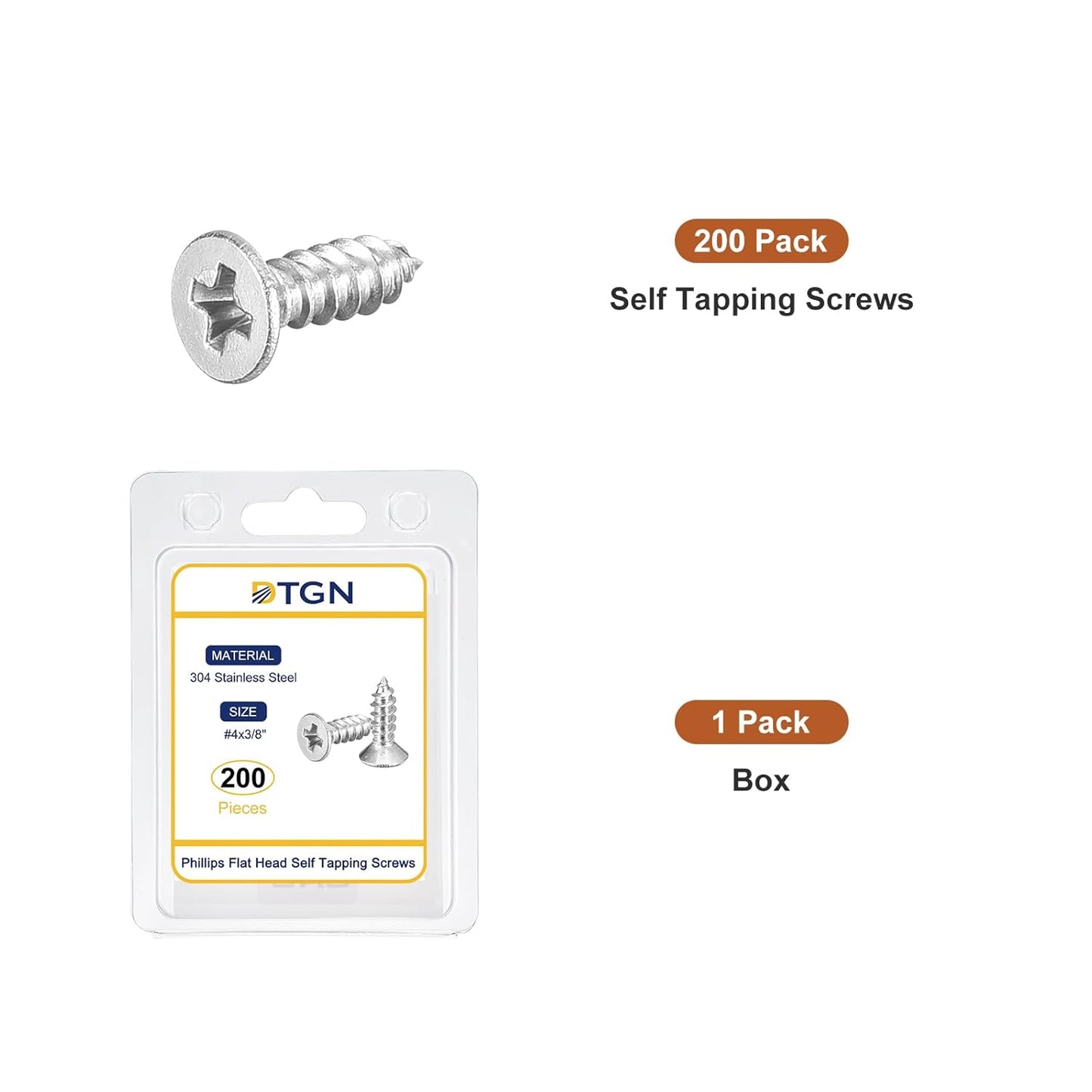DTGN 100Pcs #6x1/2 Flat Head Wood Screws, 304 Stainless Steel Phillips Self Tapping Screws - Good for Woodworking, Furniture - Silver