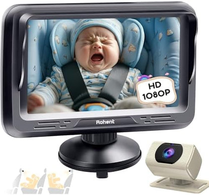 Rohent Baby Car Camera HD 1080P - Rear-Facing Infant Monitor with Night Vision Car Camera for Baby 150° Wide-Angle Lens Anti-Glare Screen Easy Install 360° Adjustable Display