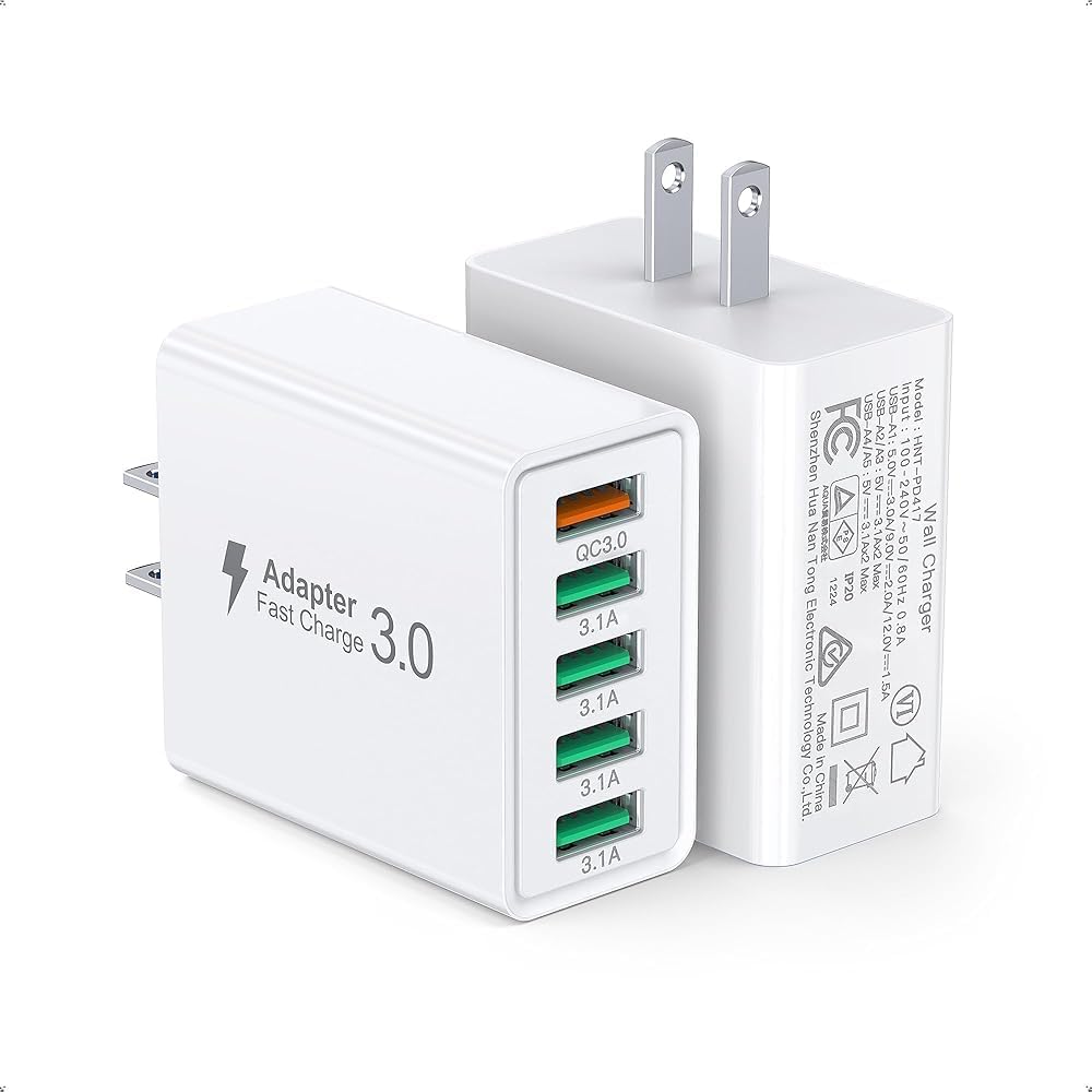 50W USB Wall Charger Block,2Pack 5-Port Charger Fast Charging Block QC 3.0 Multiport Box Brick Cube USB A Wall Plug for iPhone 16/15/14 Pro Max Plus, iPad,Galaxy, LG, Moto, Android Phones,AirPorts
