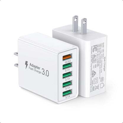 50W USB Wall Charger Block,2Pack 5-Port Charger Fast Charging Block QC 3.0 Multiport Box Brick Cube USB A Wall Plug for iPhone 16/15/14 Pro Max Plus, iPad,Galaxy, LG, Moto, Android Phones,AirPorts