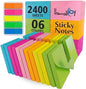 Sticky Notes 3x3, 24 Pads/2400 Sheets, Strong Self-Adhesive Note Pads | 3x3 Sticky Notes Pad, 6 Bright Colors, Repositionable, Removes Cleanly, Smooth Thick Paper, Ideal for Home, Office & School