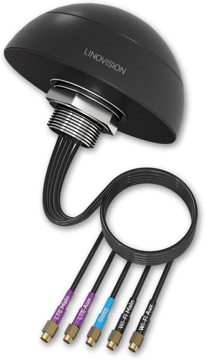 LINOVISION 4G LTE MIMO Combo 5-in-1 Antenna, 2X 4G LTE, 1x GNSS, 2X Wi-Fi, Outdoor Roof SMA Antenna with 10ft Cable, Works with IOT-R32, Inhand IR302, Teltonika RUT241/RUT240/RUT360/RUT956 (PR1KCO28)