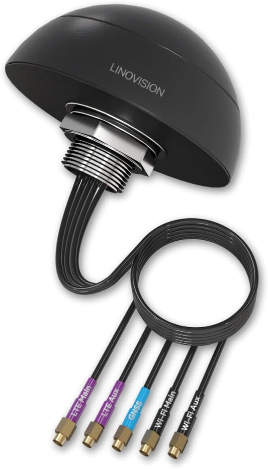 LINOVISION 4G LTE MIMO Combo 5-in-1 Antenna, 2X 4G LTE, 1x GNSS, 2X Wi-Fi, Outdoor Roof SMA Antenna with 10ft Cable, Works with IOT-R32, Inhand IR302, Teltonika RUT241/RUT240/RUT360/RUT956 (PR1KCO28)