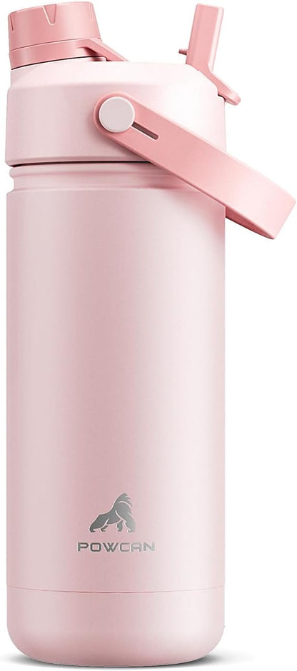 POWCAN 26 oz Insulated Water Bottle with 2-in-1 Straw and Spout Lid, Keep Cold 24H, Leak-Proof, Fits in Car Cup Holder, Stainless Steel Water Bottle for Sports, Travel, and School (Cotton Candy)