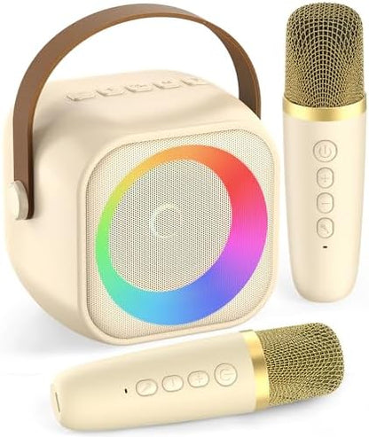 Mini Karaoke Machine, Portable Bluetooth Karaoke Speaker with 2 Wireless Microphones and Party Lights for Kids and Adults, Birthday Gifts for Girls Boys Family Home Party (Hotpink)