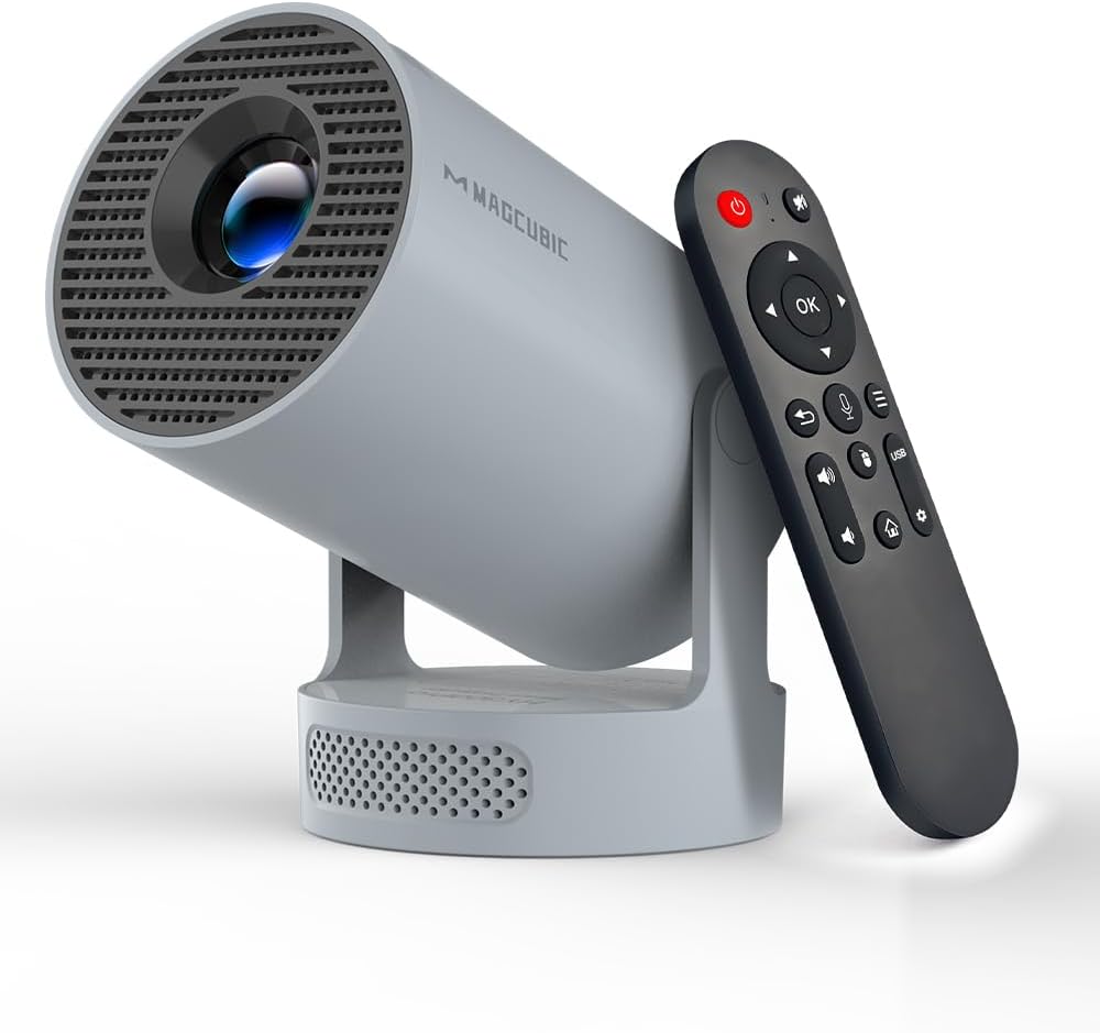Magcubic 2026 Upgraded Mini Projector 4K Support with WiFi 6 and Bluetooth 5.4, 5W Soundbase Speaker, Portable Projecteur with Auto Vertical Keystone 180° Rotatable Lens Cap for Movie Home HY300Pro+