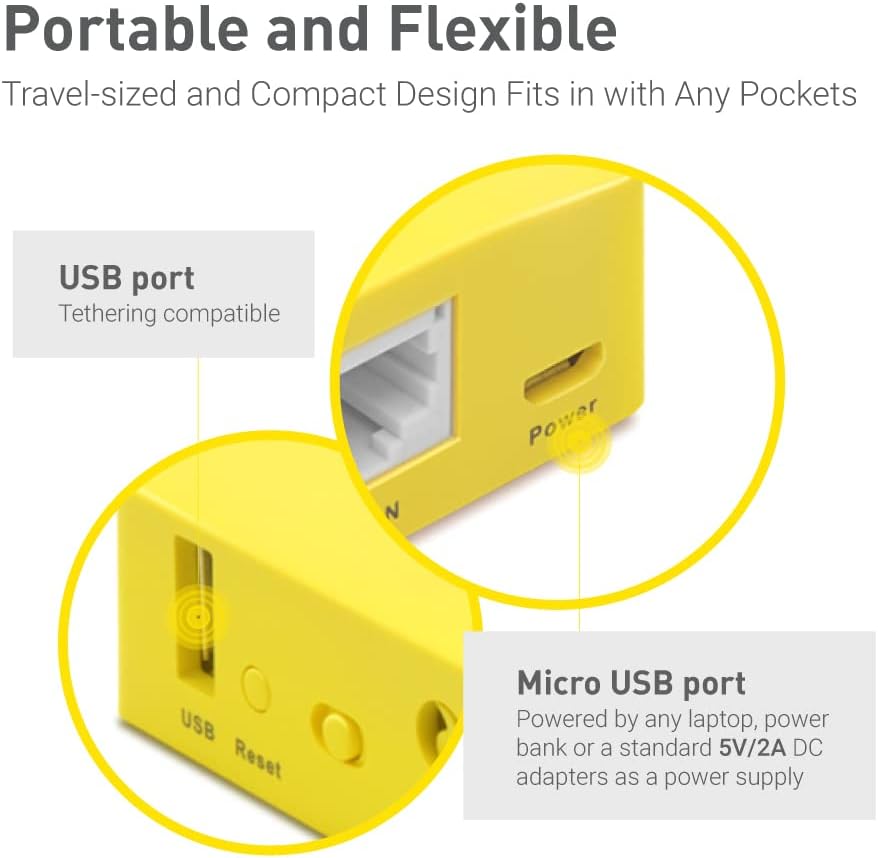 GL.iNet GL-MT300N-V2(Mango) Portable Mini Travel Wireless Pocket VPN WiFi Router - Access Point/Extender/WDS | OpenWrt | 2 x Ethernet Ports | OpenVPN/Wireguard VPN | USB 2.0 | 128MB RAM