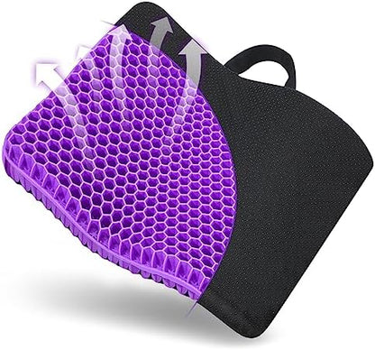 Gel Seat Cushion -for Long Sitting, Double Layer Breathable Honeycomb Chair Cushion with Non-Slip Cover for Help Relieve Pain, for Office Chair, Cars, Long Trips，Durable,Portable