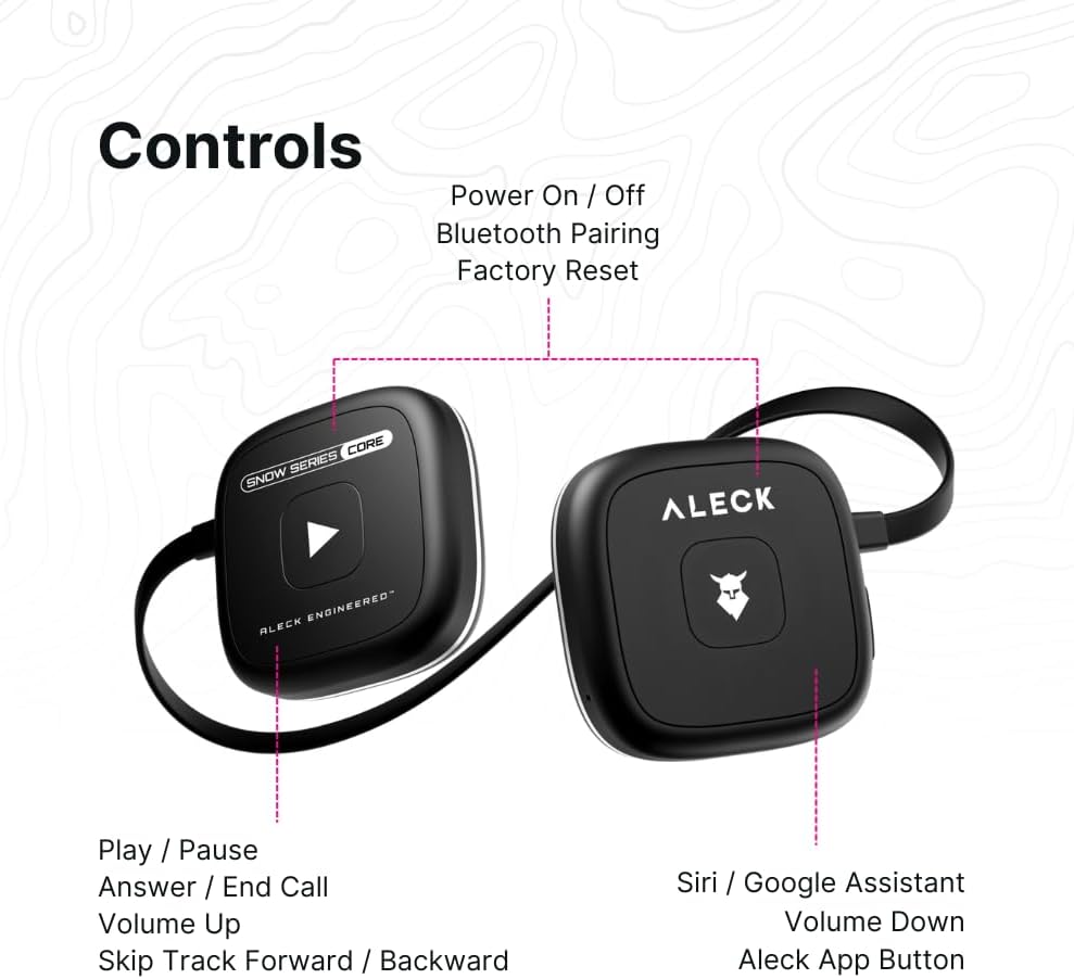 ALECK Snow Series Core Wireless Bluetooth Helmet Speakers – Drop-In On-Ear Headphones with Microphone, Audio-Ready Ski & Snowboard Helmet Compatible - PuriLite