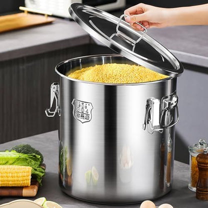 TRAGLO Rice Cereal Grain Canisters Stainless Steel Airtight Canisters Food Storage Bucket w/Handles+Lid for Kitchen Bean Flour Oil Sugar Milk 6L