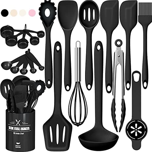 Silicone Kitchen Cooking Utensils Set, Umite Chef 22Pcs Heat Resistant Kitchen Utensils, Spatula, Spoon, Whisk, Dishwasher Safe Kitchen Utensil Gadgets Tools Set for Nonstick Cookware(Khaki)