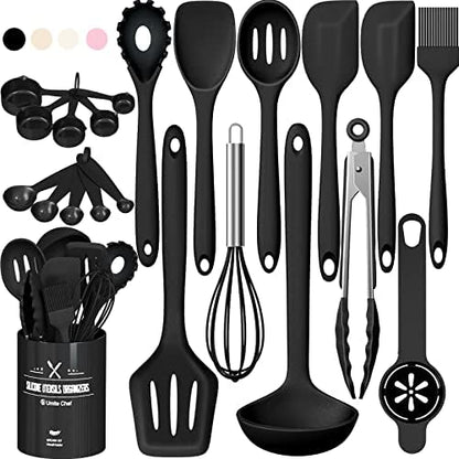 Silicone Kitchen Cooking Utensils Set, Umite Chef 22Pcs Heat Resistant Kitchen Utensils, Spatula, Spoon, Whisk, Dishwasher Safe Kitchen Utensil Gadgets Tools Set for Nonstick Cookware(Khaki)