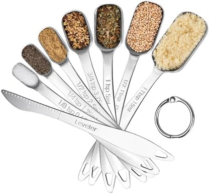 Measuring Cups, U-Taste Measuring Cups and Spoons Set of 15 in 18/8 Stainless Steel : 7 Measuring Cups and 7 Measuring Spoons with 2 D-Rings and 1 Professional Magnetic Measurement Conversion Chart