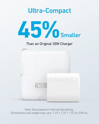 Anker USB C Charger, 323 Charger (33W), 2 Port Compact Charger with Foldable Plug for iPhone 14/14 Plus/14 Pro/14 Pro Max/13/12, Pixel, Galaxy, iPad/iPad Mini and More (Cable Not Included) - White
