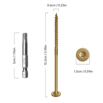 6 Inch Deck Screws 50Pcs, Structural Wood Screws, Rust Resistant Timber Screws for Timber/Log/Landscaping Wood, with T30 Star Bit (#14 x 6 Yellow)