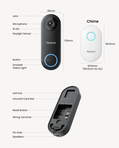 REOLINK Video Doorbell WiFi 2K Wired Doorbell Camera No Subscription