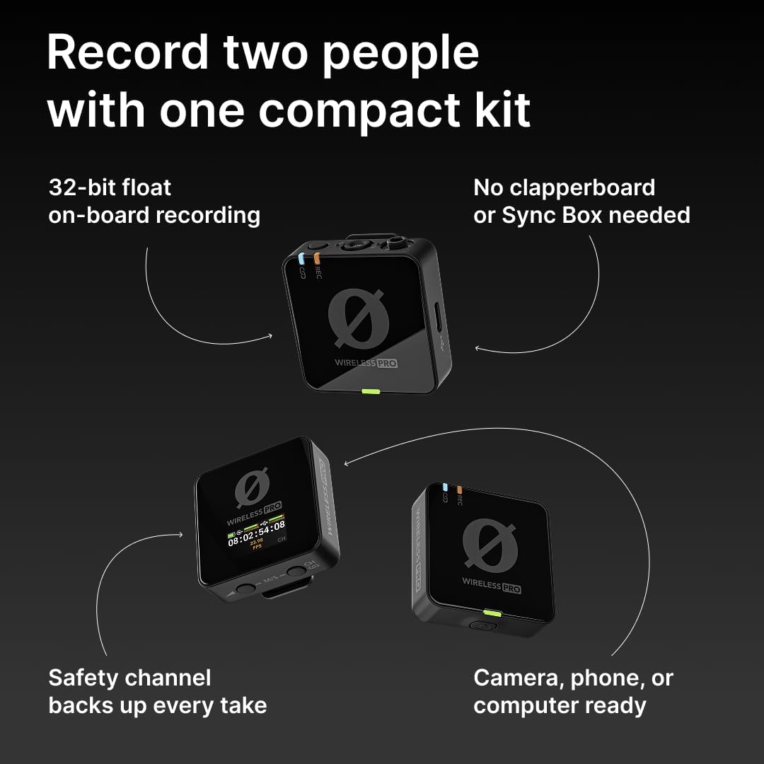 RODE Wireless PRO | Timecode, 32-bit Float On-board Recording, 2 Lavalier Microphones, Smart Charge Case, For Filmmaking and Content Creation