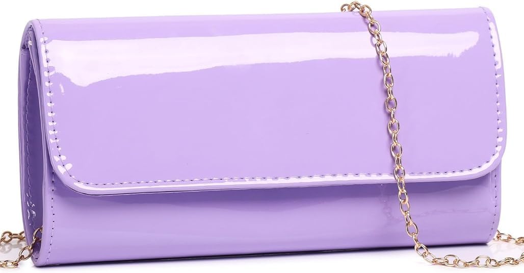 MUDUO Patent Leather Envelope Clutch Purse Shiny Candy Foldover Clutch Evening Bag for Women (7018-Silver)