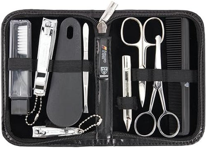 3 Swords Germany - brand quality 10 piece manicure pedicure grooming kit set for professional finger & toe nail care scissors clipper fashion leather case in gift box, Made by 3 Swords (003164)