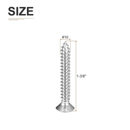 DTGN 100Pcs #8x1 Flat Head Wood Screws, 304 Stainless Steel Phillips Self Tapping Screws - Good for Woodworking, Furniture - Silver
