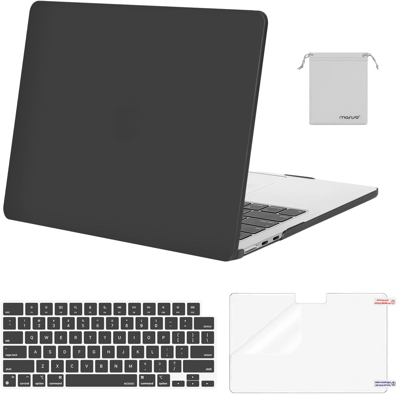 MOSISO Compatible with MacBook Air 13 inch Case 2025 2024 2023 2022 M4 A3240 M3 A3113 M2 A2681, Plastic Hard Shell&Keyboard Cover&Screen Film&Pouch for MacBook Air 13.6 inch Case, Crystal Clear