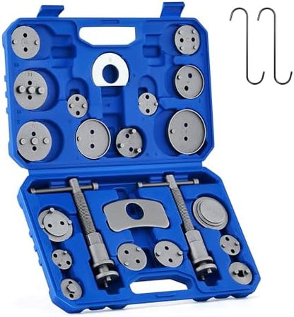 Orion Motor Tech 24pc Brake Caliper Compression Tool Set, Heavy Duty Brake Piston Compressor and Wind Back Tool Kit for Brake Pad Replacement, Universal Disc Brake Caliper Set with Blue Case